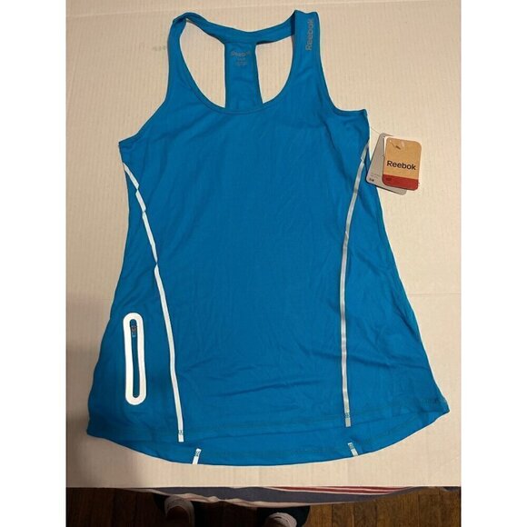 Reebok Running Tank Top Shirt Women's Sleeveless Pocket Blue Size Small NEW - Picture 1 of 8